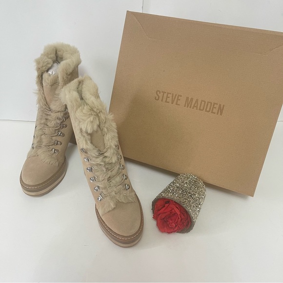 Steve Madden Sand Suede Scoops Faux Fur Platform Bootie- New Box - Duplicate - Picture 2 of 16